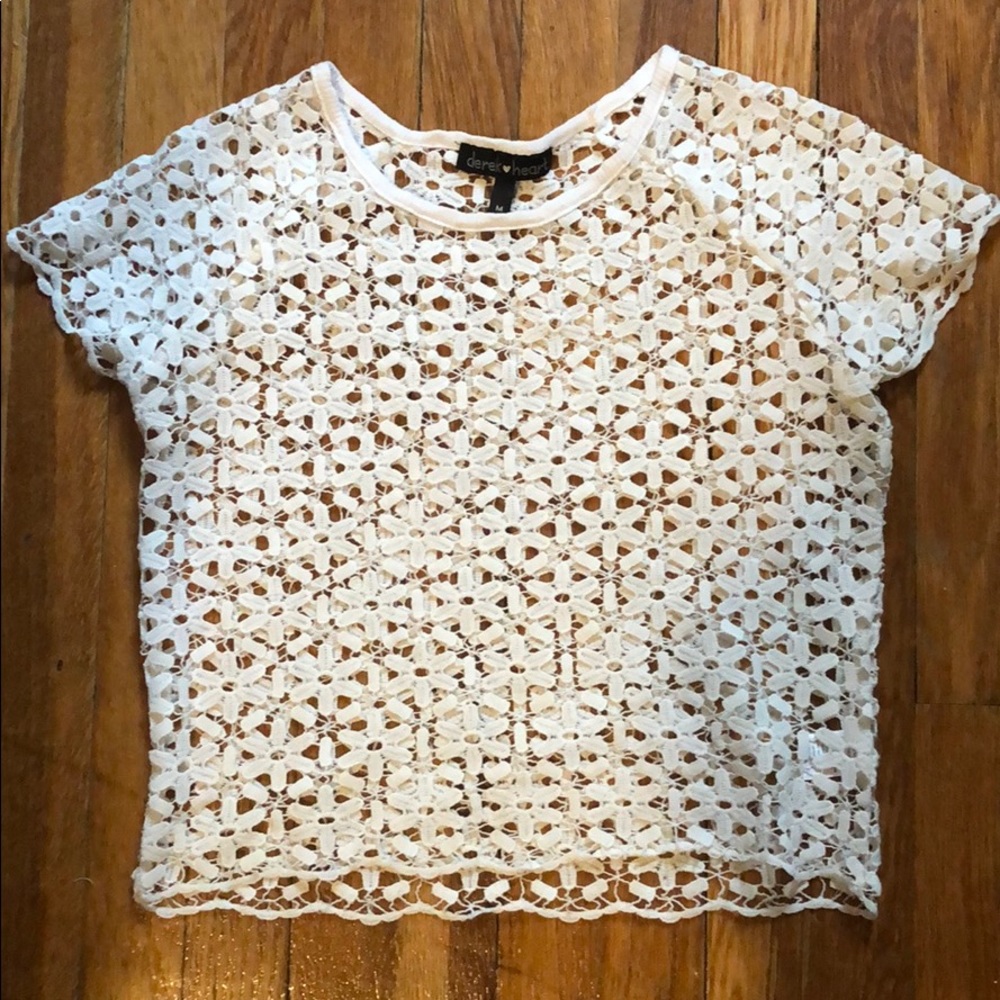 DEREK HEART White Lace Top Medium